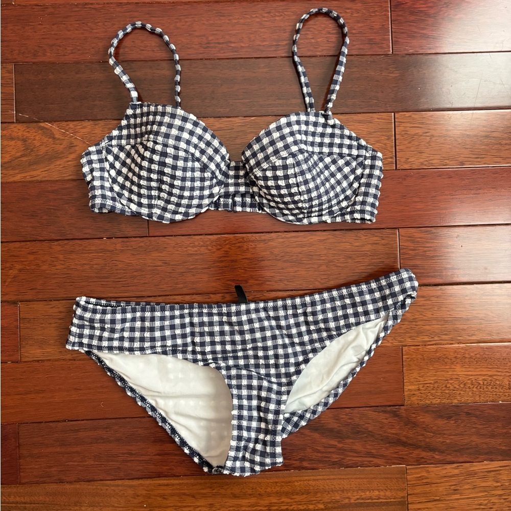 J.Crew Navy and White Gingham Bikini Set